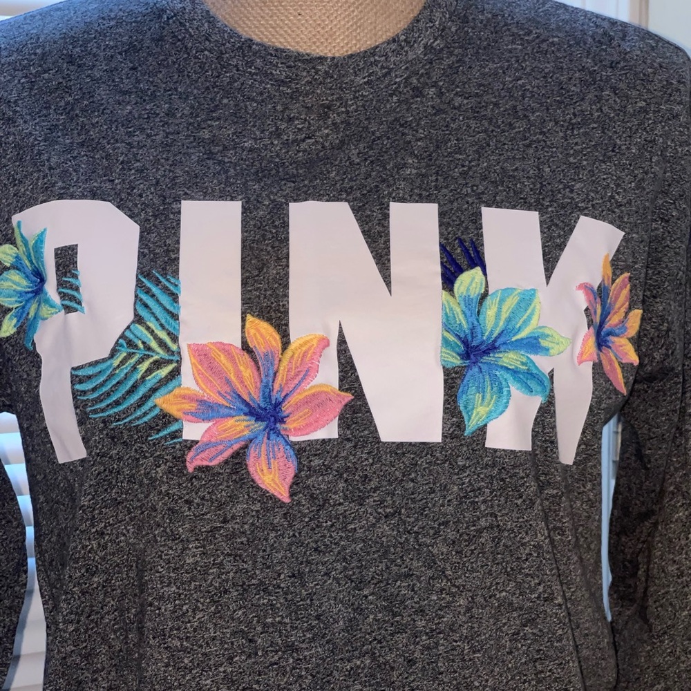 PINK Victoria's Secret Gray Top with Colorful Floral Design
